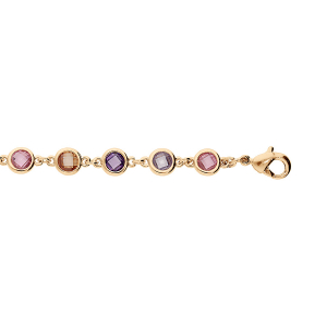 BRACELET PLAQUÉ OR OXYDES RONDS MULTI COULEURS  16+3CM