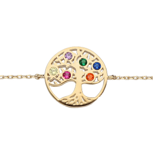 BRACELET PLAQUÉ OR ARBRE DE VIE EMPIERRÉ MULTICOLORE 16+3CM