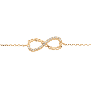 BRACELET PLAQUÉ OR MOTIF INFINI AVEC OXYDES BLANCS SERTIS 16+3CM