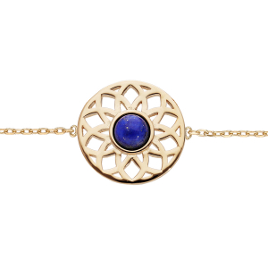 BRACELET PLAQUÉ OR PASTILLE AJOURÉE CABOCHON LAPIS LAZULI VÉRITABLE 16+3CM