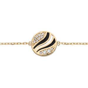 BRACELET PLAQUÉ OR PASTILLE OXYDES BLANCS ET RÉSINE NOIRE ET BLANCHE 16+3CM