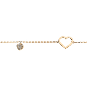 BRACELET PLAQUÉ OR COEUR ÉVIDÉ ET PAMPILLE COEUR OXYDES BLANCS SERTIS 16+3CM