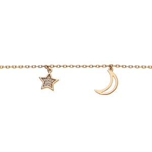 BRACELET PLAQUÉ OR PAMPILLES LUNE ET ETOILE OXYDES BLANCS SERTIS 16+3CM