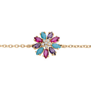 BRACELET PLAQUÉ OR FLEUR OXYDES MULTI COULEURS 16+2CM