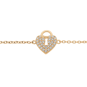 BRACELET PLAQUÉ OR CADENAS COEUR PAVÉ OXYDES BLANCS 16+2CM