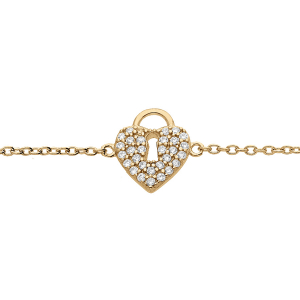 BRACELET PLAQUÉ OR CADENAS COEUR PAVÉ OXYDES BLANCS 16+2CM