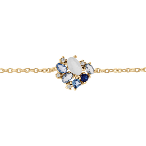 BRACELET PLAQUÉ OR OXYDES BLEUS ET BLANCS 16+2CM
