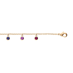 BRACELET PLAQUÉ OR PAMPILLES OXYDES ROND SERTIS MULTI COULEURS 15+4CM