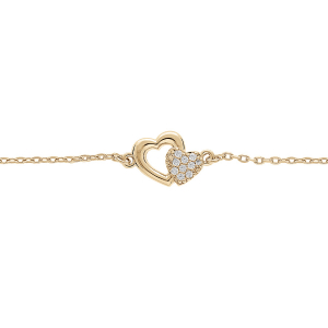 BRACELET PLAQUÉ OR DOUBLE COEURS OXYDES BLANCS SERTIS 16+3CM
