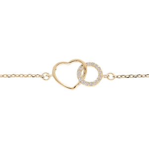 BRACELET PLAQUÉ OR CERCLE OXYDES BLANCS SERTIS ENTRELACÉ AVEC COEUR LISSE 16+3CM