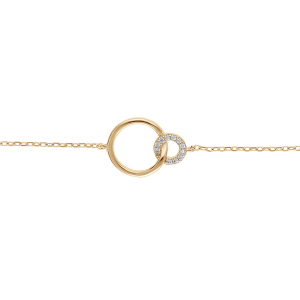 BRACELET PLAQUÉ OR 2 RONDS 1 AVEC OXYDES BLANCS SERTIS ET 1 LISSE 16+3CM