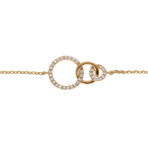 BRACELET PLAQUÉ OR 3 RONDS 1 LISSE ET 2 AVEC OXYDES BLANCS SERTIS 16+3CM