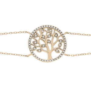 BRACELET PLAQUÉ OR ARBRE DE VIE OXYDES BLANCS SERTIS 16+3CM