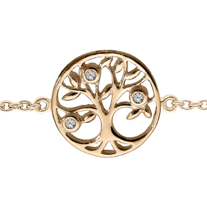 BRACELET PLAQUÉ OR ARBRE DE VIE OXYDES BLANCS SERTIS 15,5+2,5CM