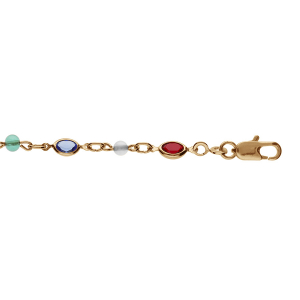 BRACELET PLAQUÉ OR TUTTI FRUTTI NAVETTES ET PERLES SYNTHETIQUE MULTICOULEURS 16+3CM