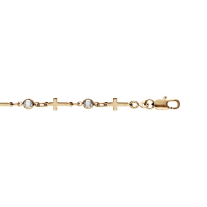 BRACELET PLAQUÉ OR CROIX ET OXYDES BLANCS  16+3CM