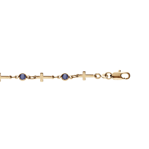 BRACELET PLAQUÉ OR CROIX ET OXYDES BLEUS  16+3CM