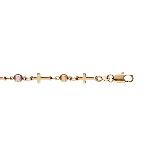 BRACELET PLAQUÉ OR CROIX ET OXYDES MULTI COULEURS  16+3CM