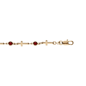 BRACELET PLAQUÉ OR CROIX ET OXYDES ROUGE  16+3CM