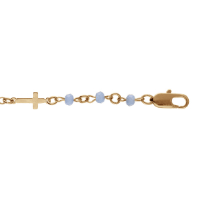 BRACELET PLAQUÉ OR CROIX ET PERLES SYNTHETIQUE BLEU  16+3CM