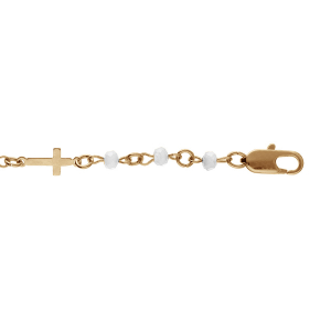 BRACELET PLAQUÉ OR CROIX ET PERLES SYNTHETIQUE  BLANCHES   16+3CM