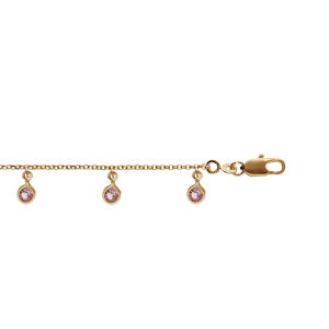 BRACELET PLAQUÉ OR PAMPILLES OXYDES ROSE ET VIOLET 16+3CM