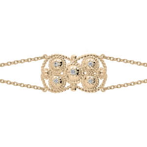 BRACELET PLAQUÉ OR BOULONNAISE NOEUD D'AMOUR OXYDES BLANCS 16+3CM