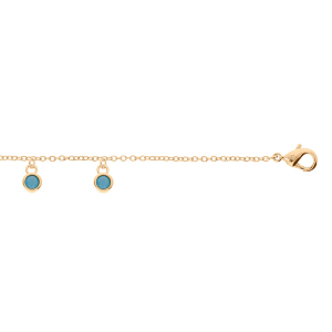 BRACELET PLAQUÉ OR PAMPILLES TURQUOISE IMITATION  17+3CM
