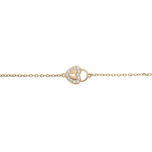 BRACELET PLAQUÉ OR COEUR ET CADENAS OXYDES BLANCS SERTIS 16+3CM