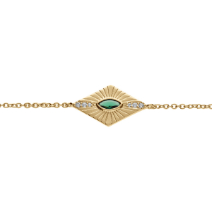 BRACELET PLAQUÉ OR FORME LOSANGE OXYDE VERT SERTI CLOS 16+2CM