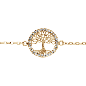 BRACELET PLAQUÉ OR ARBRE DE VIE CONTOUR OXYDES BLANCS SERTIS 16+4CM