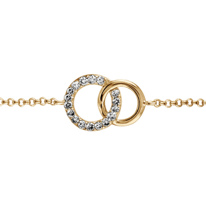 BRACELET PLAQUÉ OR 2 CERCLES ENTRELACES OXYDES BLANCS SERTIS 16+2CM