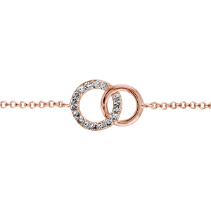 BRACELET PLAQUÉ OR ROSE 2 CERCLES ENTRELACES OXYDES BLANCS SERTIS 16+2CM