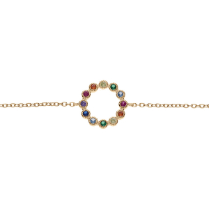 BRACELET PLAQUÉ OR CERCLE OXYDES MULTI COULEURS 16+2CM