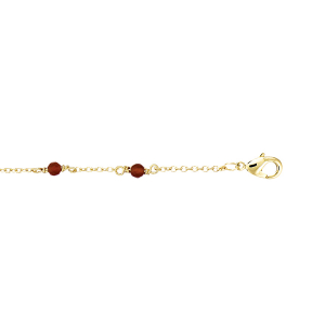 BRACELET PLAQUÉ OR PIERRE AGATE ROUGE FONCÉ VÉRITABLE 16+2CM