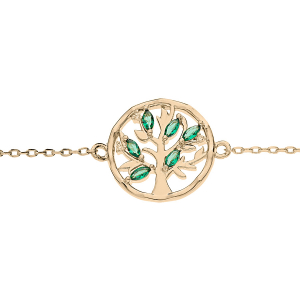 BRACELET PLAQUÉ OR ARBRE DE VIE OXYDES VERT 16+3CM
