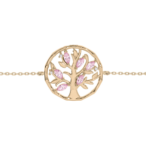 BRACELET PLAQUÉ OR ARBRE DE VIE OXYDES ROSES 16+3CM