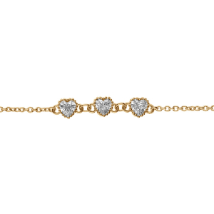 BRACELET PLAQUÉ OR 3 COEURS OXYDES BLANCS 16+2CM