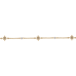BRACELET PLAQUÉ OR ETOILE OXYDES BLANCS ET PERLE BLANCHE IMITATION 16+2CM