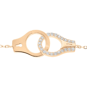 BRACELET PLAQUÉ OR MASSIF MENOTTES OXYDES BLANCS 16+3CM