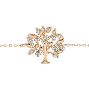 BRACELET PLAQUÉ OR ARBRE DE VIE 15MM OXYDES BLANCS SERTIS 16+3CM