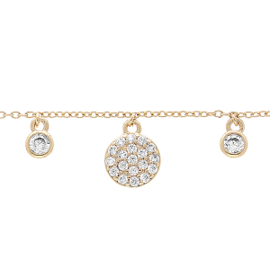 BRACELET PLAQUÉ OR PAMPILLES 3 PASTILLES ET 4 OXYDES BLANCS SERTIS 16,5+2,5CM