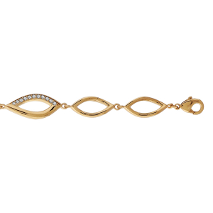 BRACELET PLAQUÉ OR MAILLE OVALE PIERRES BLANCHES SYNTHETIQUE 18+1CM