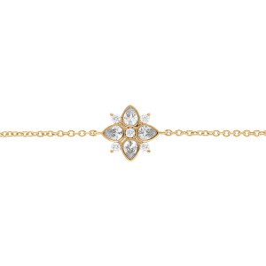 BRACELET PLAQUÉ OR FLEUR OXYDES BLANCS SERTI CLOS 16+2CM