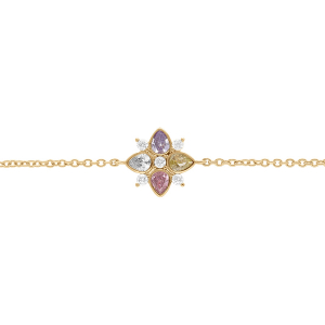 BRACELET PLAQUÉ OR FLEUR OXYDES COULEURS PASTELLES SERTI CLOS 16+2CM
