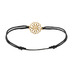 BRACELET PLAQUÉ OR CORDON COULISSANT NOIR FLEUR TOURNESOL