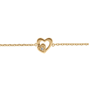 BRACELET PLAQUÉ OR COEURS OXYDES BLANCS 15.5+2.5CM
