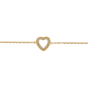 BRACELET PLAQUÉ OR COEUR OXYDES BLANCS 15.5+2.5CM