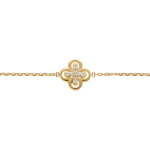 BRACELET PLAQUÉ OR FLEUR OXYDES BLANCS  15.5+2.5CM