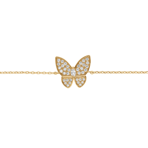 BRACELET PLAQUÉ OR PAPILLON OXYDES BLANCS SERTIS  16+3CM